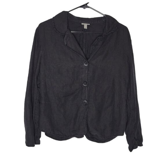 J. Jill Black Linen Button Front Lightweight Jacket Women's Medium Petite - Picture 1 of 5